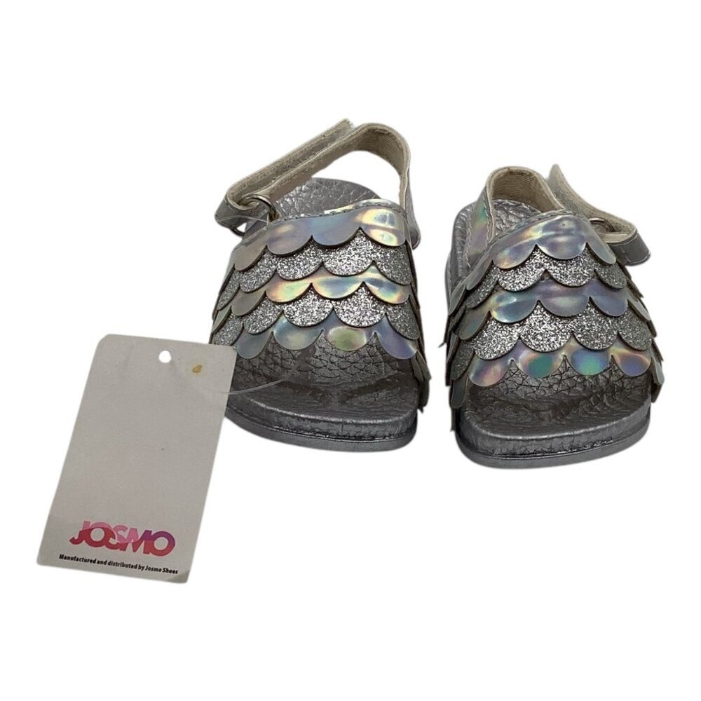 Josmo Baby Girls Silver Glitter Fish‎ Scales Sandals Size 1 Adjustable Strap